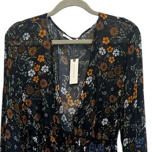 Anthropologie Sheer Floreat kimono/Duster Black Motif One Size NEW